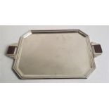 A French Art Deco silver plated tray, with hardwood inset handles, impressed marks to base, length