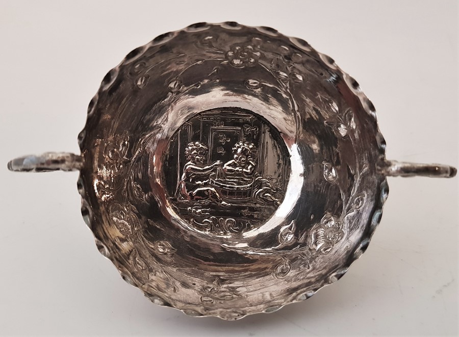 A pair of ornate Hanau silver small twin handled bowls, Hanau psuedo marks for Simon Rosenau (Bad - Image 2 of 3