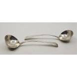 A pair of George III old English pattern silver ladles, by William Eley, William Fearn & William