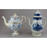 Two early nineteenth century blue and white transfer-printed coffeepots, c.1800-15. To include: A