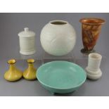 A group of early twentieth century ceramics, c.1920-40. To include: two Spode Velamour vases and a