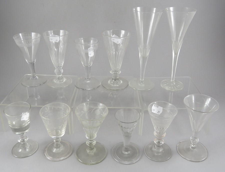 A short George III wrythen conical dwarf ale glass with folded foot. Together with a collection of