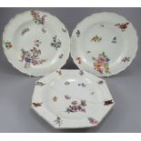 A group of three eighteenth century Chelsea porcelain plates, c. 1755-60. To include: a pair of