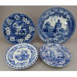 A group of early nineteenth century blue and white transfer-printed plates, c.1820. To include: a