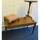 An Edwardian Parquetry inlaid mahogany narrow centre table with squared legs and spade feet. 84 x