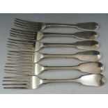 A set of six William IV "fiddle pattern" silver table forks. London 1832 by William Chawner (II). 15