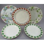 A group of early nineteenth pearlware and creamware plates, c. 1800-20. To include: a blue and white