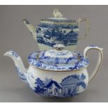Two early nineteenth century blue and white transfer-printed teapots, c.1820. To include: A Wedgwood