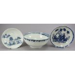 A group of late eighteenth century Liverpool blue and white tea wares, c. 1760-95. To include: a