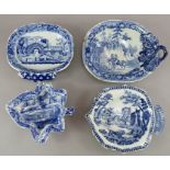 A group of four nineteenth century blue and white transfer-printed pickle dishes, c.1820. To