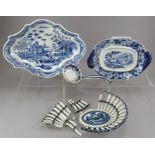 A group of largely early nineteenth century blue and white transfer-printed wares, c.1820. To