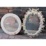 A possibly Coalbrookdale Ivy pattern cast iron frame wall mirror, together with two gilt brass