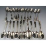 A collection of mostly 19th century silver tea spoons of mixed date, makers and design. 6 troy oz