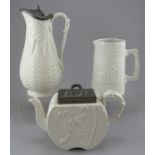 A group of three late nineteenth century white stoneware moulded pieces, c. 1880. To include a
