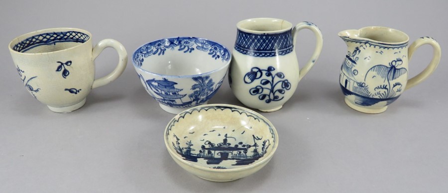 A group of late eighteenth century hand-painted blue and white miniature wares, c. 1790-1800. To