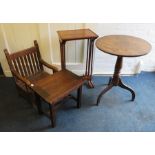 A George IV mahogany North Country tripod wine table (55cm diameter) on an inverted sabre base.