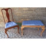 A George I style walnut cabriole legged dressing stool with drop in seat. Together with a chair with