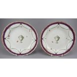 Two late eighteenth century Derby hand-painted plates, c. 1780. Each is decorated with a classical