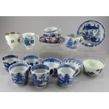 A mixed group of mainly late eighteenth century blue and white transfer-printed porcelain tea wares,