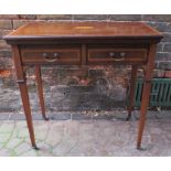 An Edwardian marquetry inlaid fold over gaming table with two frieze drawers. Raised 77cm on