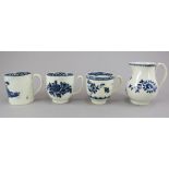 A group of late eighteenth century Pennington, Liverpool blue and white porcelain tea wares, c.