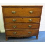 A late George III mahogany cross banded oak secretair  chest with sliding fitted top drawer over