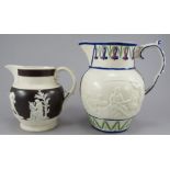 Two early nineteenth century moulded feldspathic jugs, c. 1800-10. To include: a Castleford type