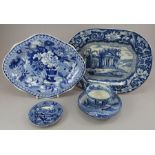 A mixed group of early nineteenth century blue and white transfer-printed wares, c.1820. To include: