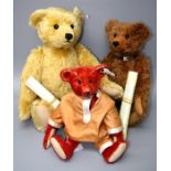 A Steiff limited edition Alfonzo bear, red mohair, 34 cms, together with a large 2001 Steiff brass