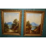 George Jennings (19th / 20th century), figures in autumnal Highland landscapes, a pair. Oils on