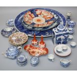 A collection of Japanese, mostly Meiji period  blue and white porcelain including large circular
