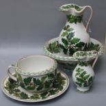 A Victorian Copeland toilet set comprising jug and basin, chamber pot, small jug and a circular