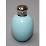 A white metal mounted duck egg porcelain scent bottle. 5 cms.