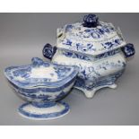 A 19th century stone china "Roman Vase" pattern blue and white transfer printed pottery soup