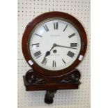 A Victorian mahogany wall clock, the single fusee movement faced by a 10" Roman dial named Nicolson,