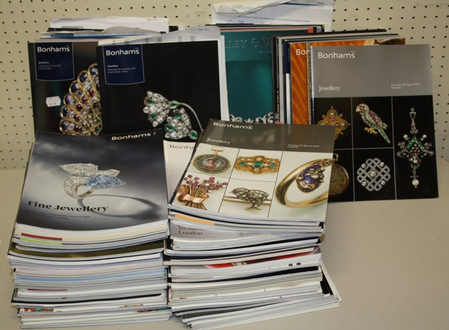 A large quantity of jewellery auction catalogues, principally Bonhams and Wooley and Wallis and a