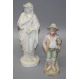 A 19th century parian figure of a Classical robed female, together with a bisque figure of a boy