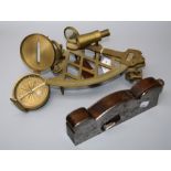 A brass sextant named Stanley, London, together with a similar compass and a Norris type rebate