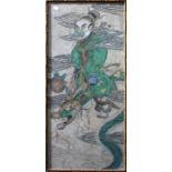 A probably late Ming dynasty painting on pith paper of a figure (Dragon King?) riding on the back of