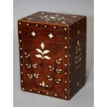 An Indian rosewood, bone inlaid and boxwood strung playing card box of rectangular form with twin