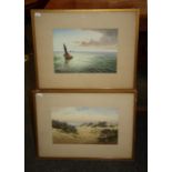 J.T Burgess, a landscape study of Lincolnshire sand dunes with the sea in the rear ground.