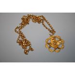 A 9ct yellow gold flat link chain with a "Maltese Cross" probably fine gold filigree pendant. 15.7
