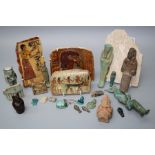 A small collection of Egyption artifacts including faience Ashabti , scarabs and other items of