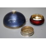 An unsual swiss silver (935) , base metal and guilloche enamel mamiform electrical bell push with
