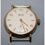 A gentleman's Vertex Revue 9ct gold presentation wristwatch. Lacking strap.