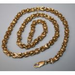 A 9ct gold fancy link longchain of heavy hooped links. 60cm long 72.6g