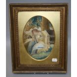 A Regency silken needlework picture depicting a winsome lady in a landscape. Executed with varying
