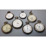 A collection of silver and base metal fob watches. All for restoration or parts. (7)