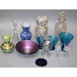 An early  20th century cut glass, thistle whiskey decanter and stopper and other decorative glass