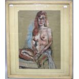 P. Delamare (Mid 20th century French school) A female nudy study. Gouache on buff card. Inscribed